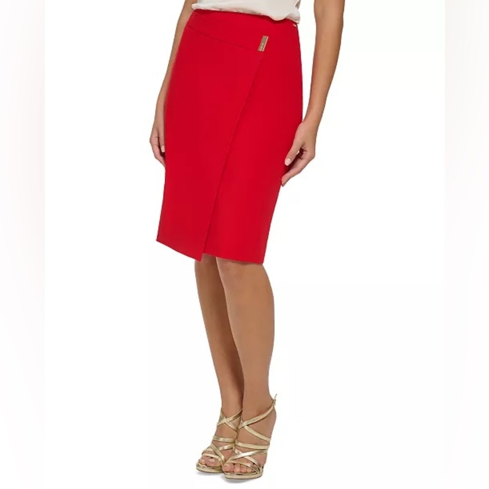 DKNY Women’s Red Asymmetrical Pencil Skirt Size 4P